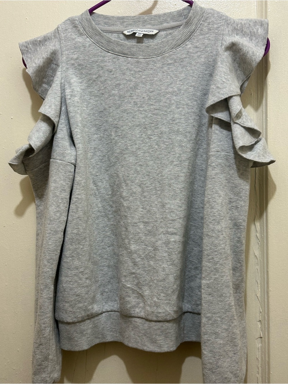 Rebecca Minkoff Light Gray Ruffle Cold-Shoulder Sweatshirt